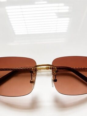 Rimless Square Sunglasses - Brown Lenses